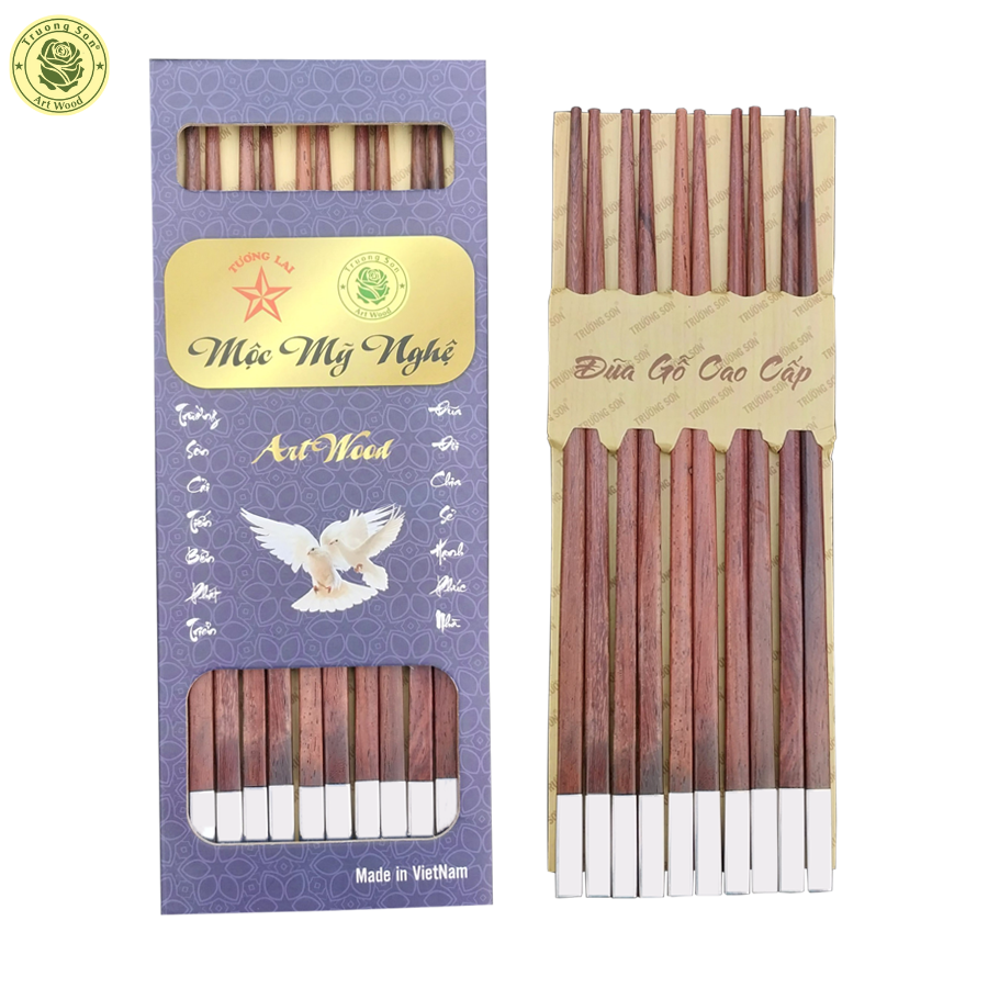 Đũa Gỗ Cao Cấp - Đũa Gỗ Cẩm Lai Ghép Nhôm Đầu Dài  - Đồ Gỗ Nhà Bếp Thương Hiệu Trường Sơn