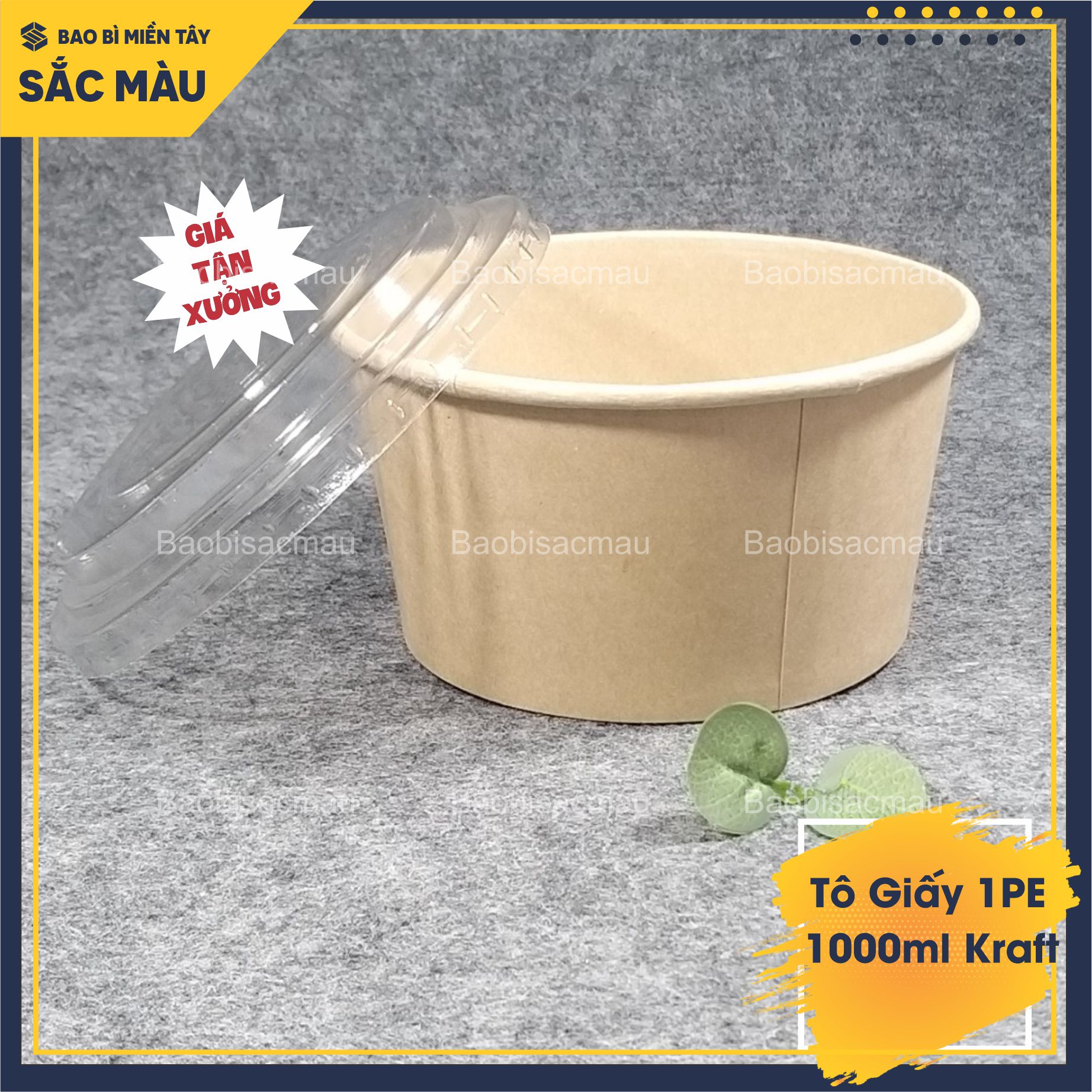 Set 20 Tô giấy Kraft 750ml và 1000ml dùng 1 lần đựng thức ăn có nắp