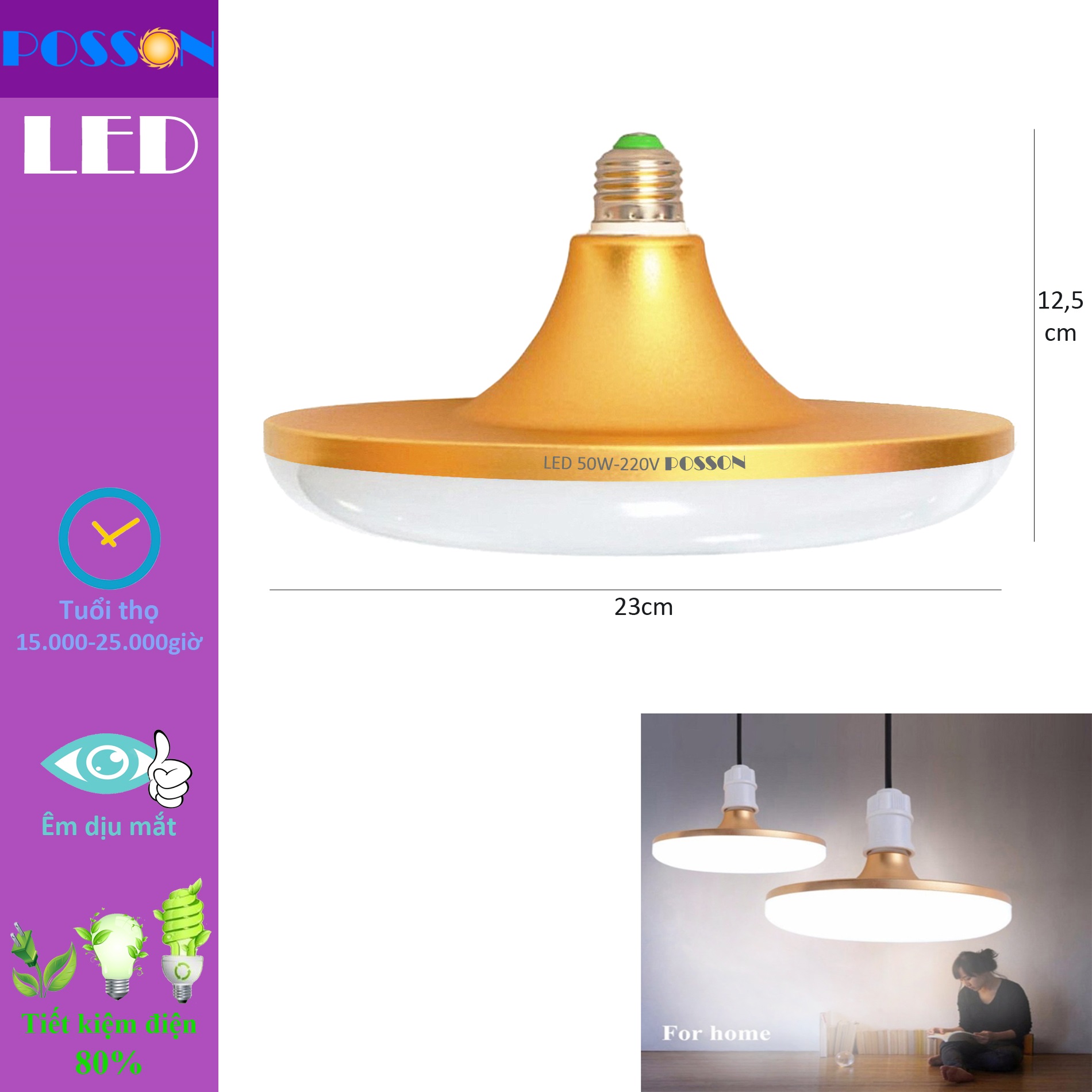 Bóng đèn Led 50w UFO siêu sáng tiết kiệm điện sáng trắng Posson L-UFO50