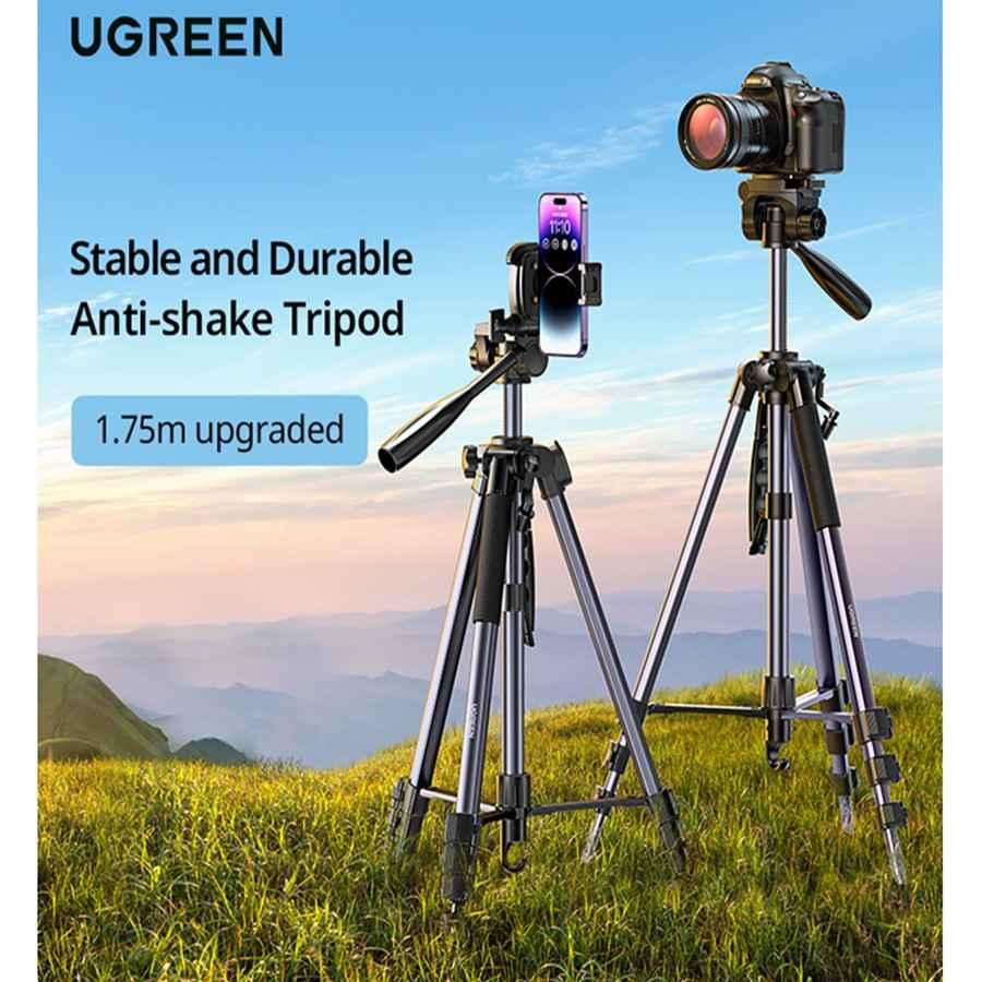 Ugreen UG15187LP661TK tripod 3 chân cao 55cm-170cm xoay 360 độ bằng nhôm Gậy tự chụp ảnh chuyên nghiệp chống trượt cho điện thoại hoặc máy ảnh đế màu đen max 5kg - HÀNG CHÍNH HÃNG