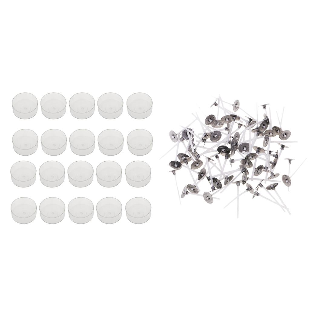 100x Trước Bông Sáp Nến Bấc Và 20x Nhựa Trong Suốt Vòng Hình Nến Tealight Cốc Trống Khuôn Mẫu, nến Làm Chất Liệu