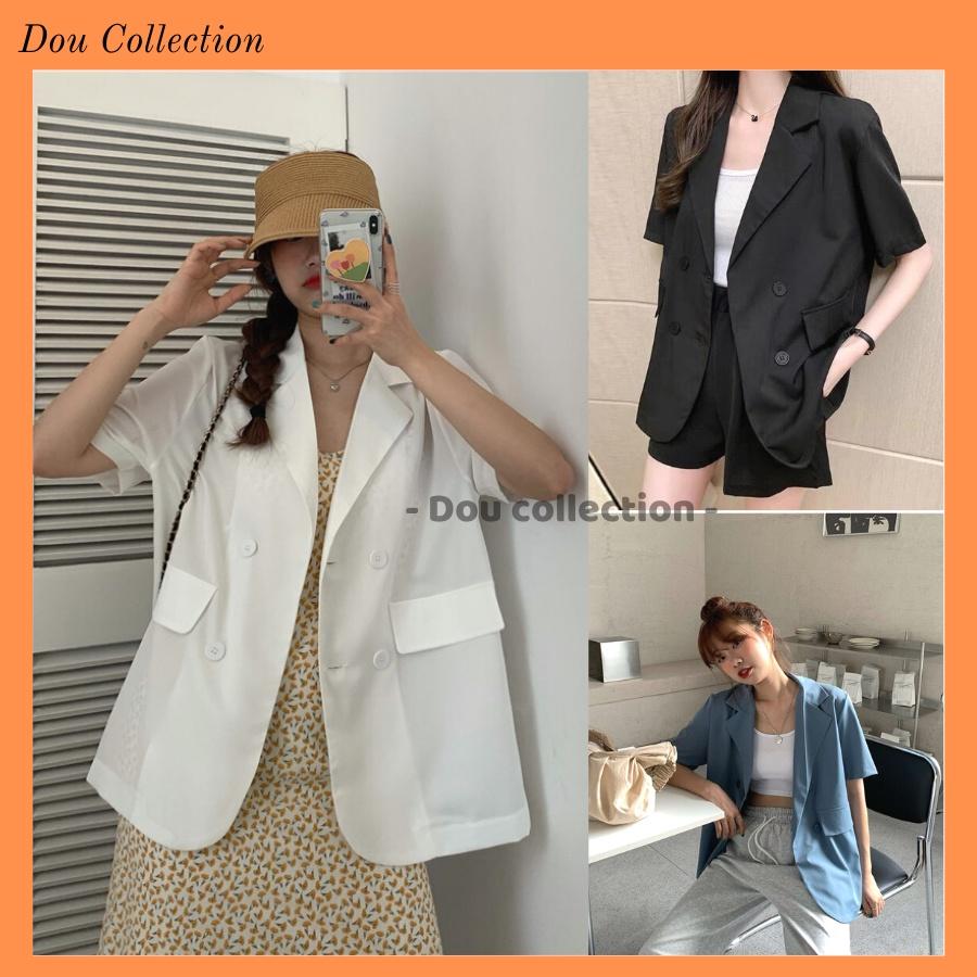 Áo Blazer Tay Ngắn Dáng Rộng Trơn Phong Cách Hàn Quốc - Mã TA012