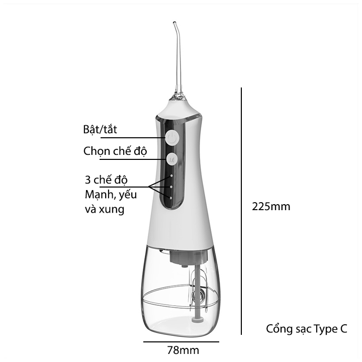 Tăm nước dùng pin sạc kèm 5 đầu xịt áp lực cao