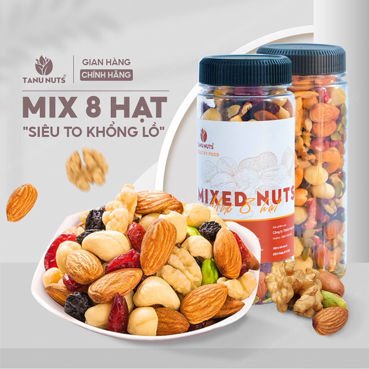 Hạt dinh dưỡng mix 8 loại TANU NUTS, ngũ cốc granola ăn kiêng giảm cân tốt cho người tập yoga, bà bầu