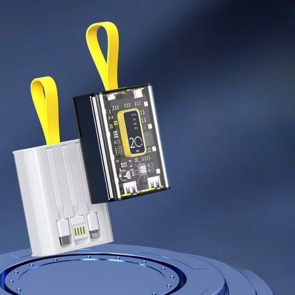 Sạc Dự Phòng 20000mAh Dung Lượng Pin Lớn Vỏ Trong Suốt Tích Hợp Dây Sạc Nhanh Cho Nhiều Thiết Bị có đèn báo, phát sáng - HÀNG CHÍNH HÃNG