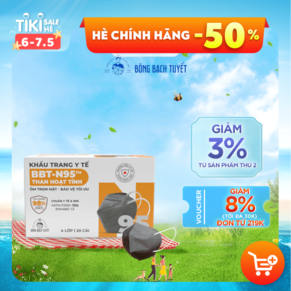 Khẩu Trang Bông Bạch Tuyết N95 4 lớp than hoạt tính (20 cái/hộp)