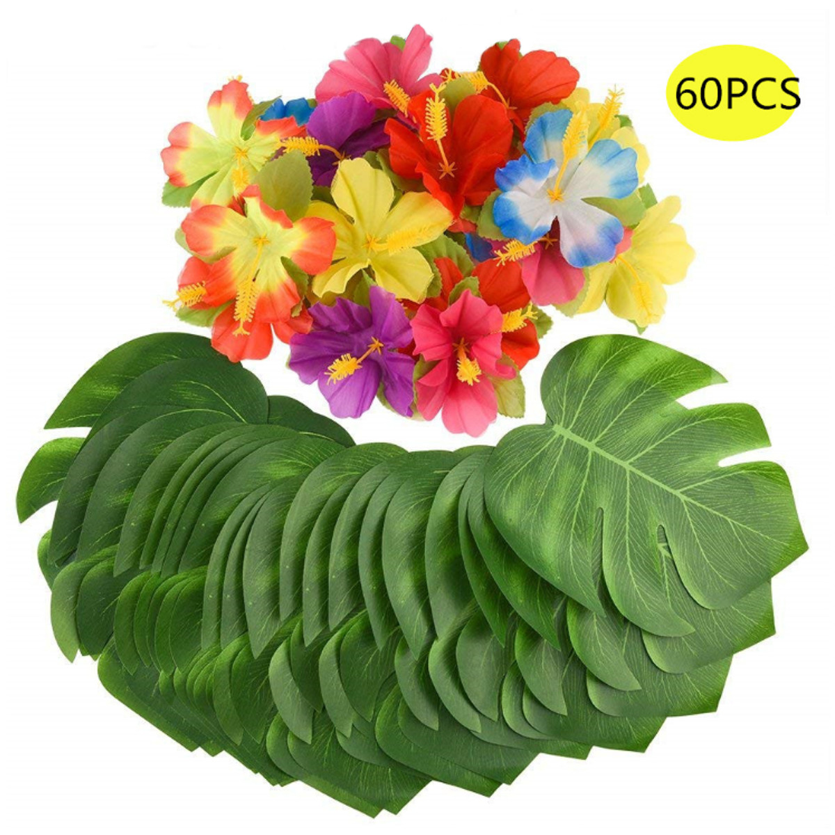 Mua 60Pcs Tropical Artificial Palm Leaves Hawaiian Hibiscus Flowers Wedding  Birthday Party Decoration Table Decor