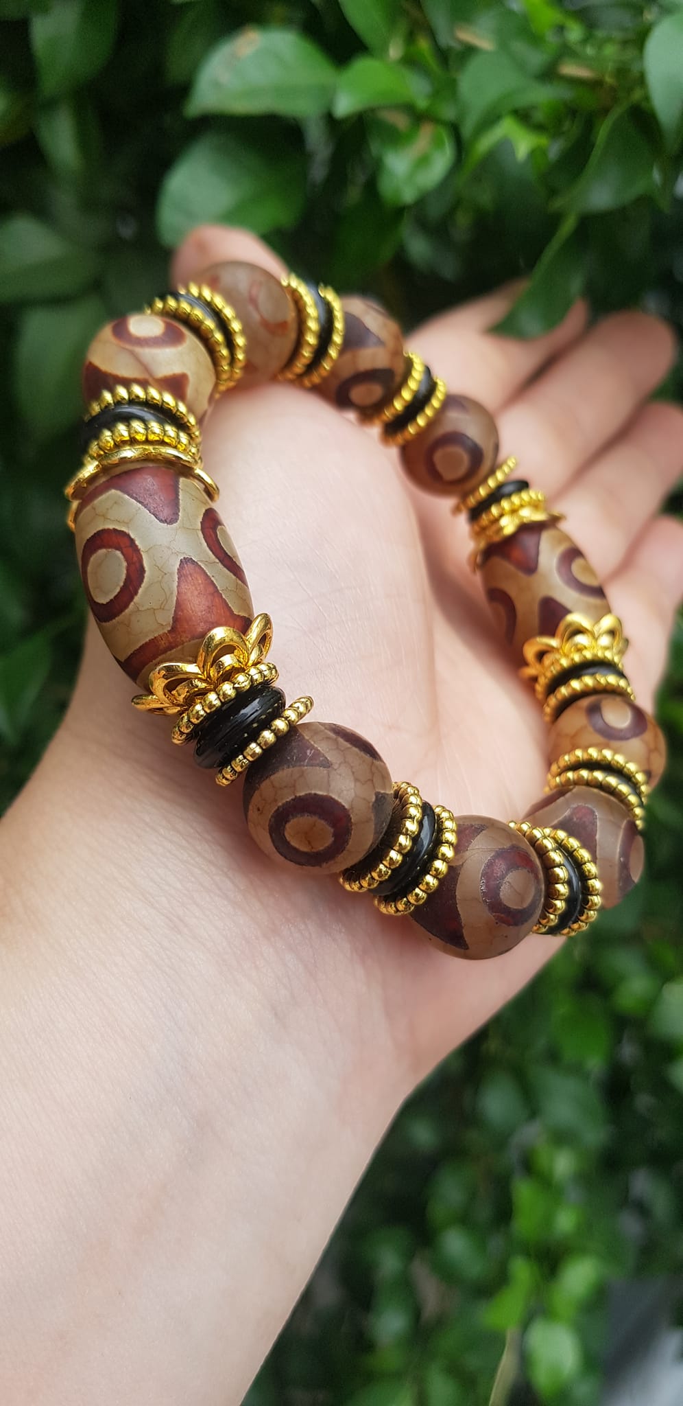 ️Vòng tay nam mã não tây tạng nâu 3 mắt kiểu Size vòng 14mm đẹp Ý nghĩa mang năng lượng tích cực may mắn cát tường cho gia chủ ạ