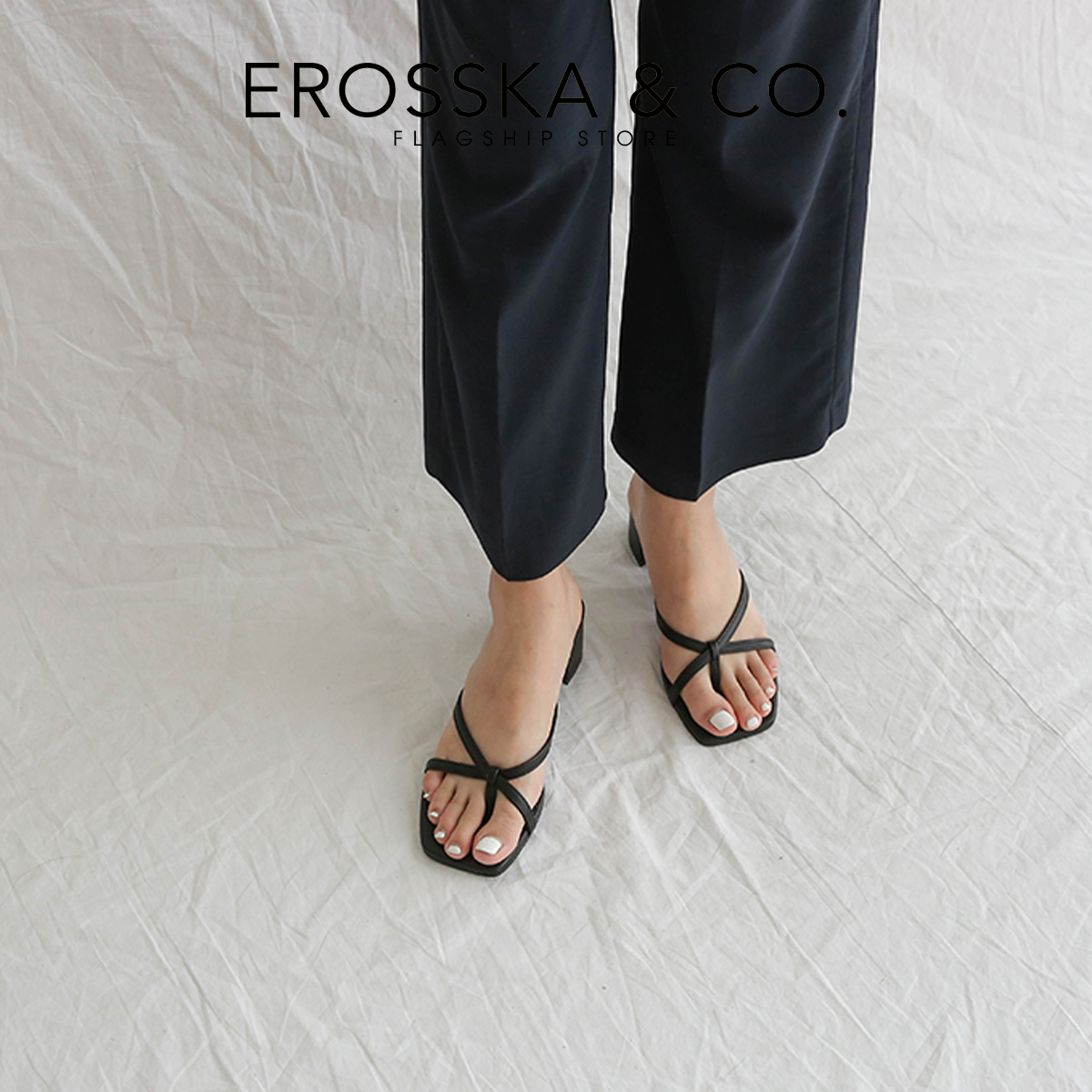 Dép cao gót Erosska xỏ ngón phối dây kiểu dáng Hàn Quốc cao 5cm EM075