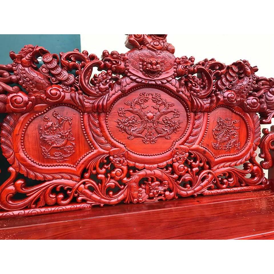 Bộ bàn ghế trạm nghê đỉnh tay khuỳnh gỗ hương đỏ nam phi