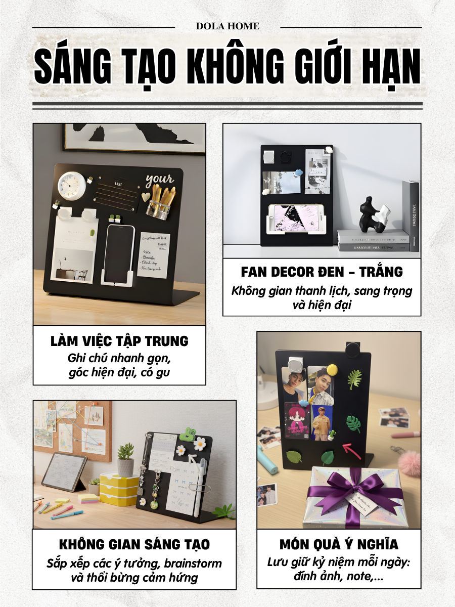 Bảng Từ Tính Kim Loại Dola Home – Nhỏ Gọn, Ghi Chú Viết Xoá Dễ, Decor Góc Làm Việc Aesthetic