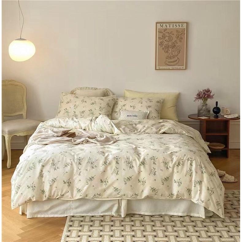 Set Chăn Ga Gối Cotton Living 100%cotton Hàng Nhập Khẩu Hoa Nhí Vintage Nhẹ Nhàng