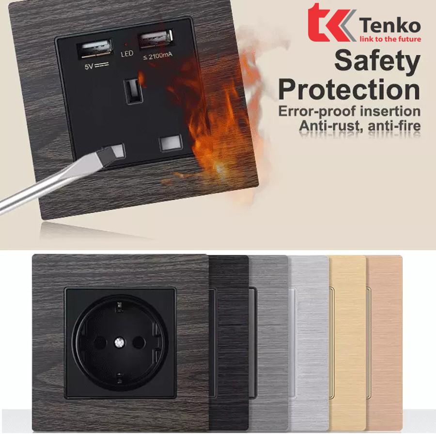 Ổ Cắm 3 Chấu Giả Gỗ Cao Cấp - Chất Liệu Hợp Kim Nhôm - Hàng Chính Hãng Tenko