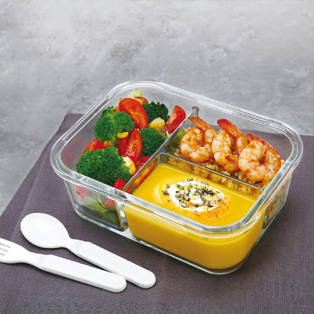 Hộp thủy tinh Lock&amp;Lock 2 ngăn Glass Food Container 600ml, 860ml LLG456 - Hàng chính hãng