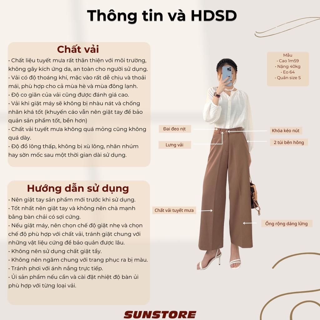 Quần lửng ống rộng nữ culottes lưng cao cạp cao vải dáng suông màu nâu và đen - Sunstore - Đen, Đen