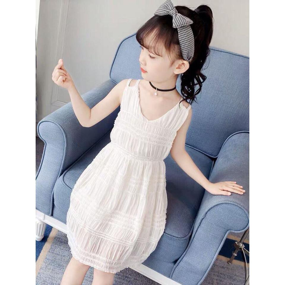 Đầm bé gái 2 dây chất đũi
