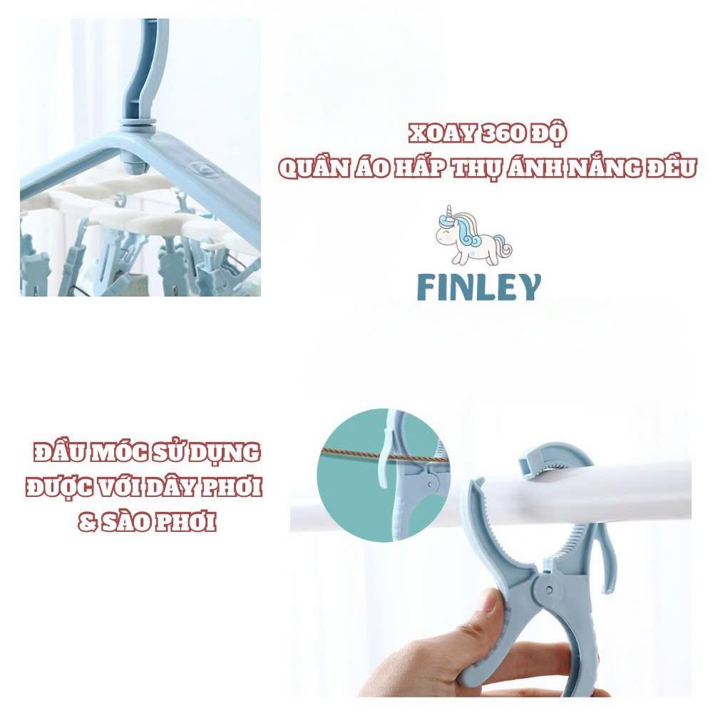 [Tặng thêm 4 móc] Móc Chùm Nhựa PP Cao Cấp Dày Dặn FINLEY 36 Kẹp Gấp Gọn, Xoay 360 Độ Phơi Quần Áo Trẻ Em