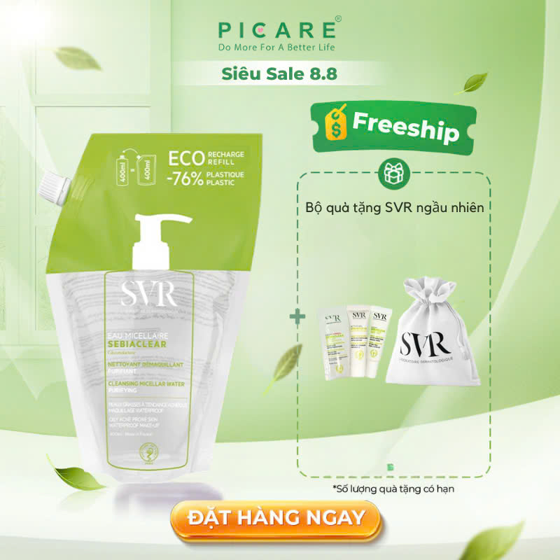 Nước tẩy trang làm sạch da và loại bỏ dầu nhờn SVR Sebiaclear Eau Micellaire 400ml (Túi)