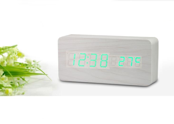 Đồng hồ giả gỗ LED AIWAN để bàn đo thời gian, nhiệt độ phòng hiện đại, tiện dụng hình chữ nhật - Tặng pin.