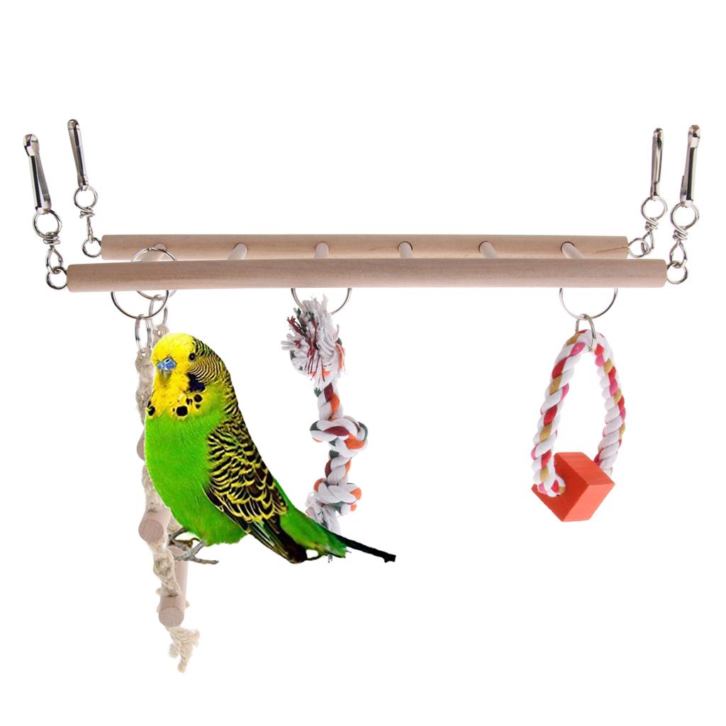 Bird Chew Toy Parrot Climbing Ladder Swinging Wooden Bridge Hanging Toy