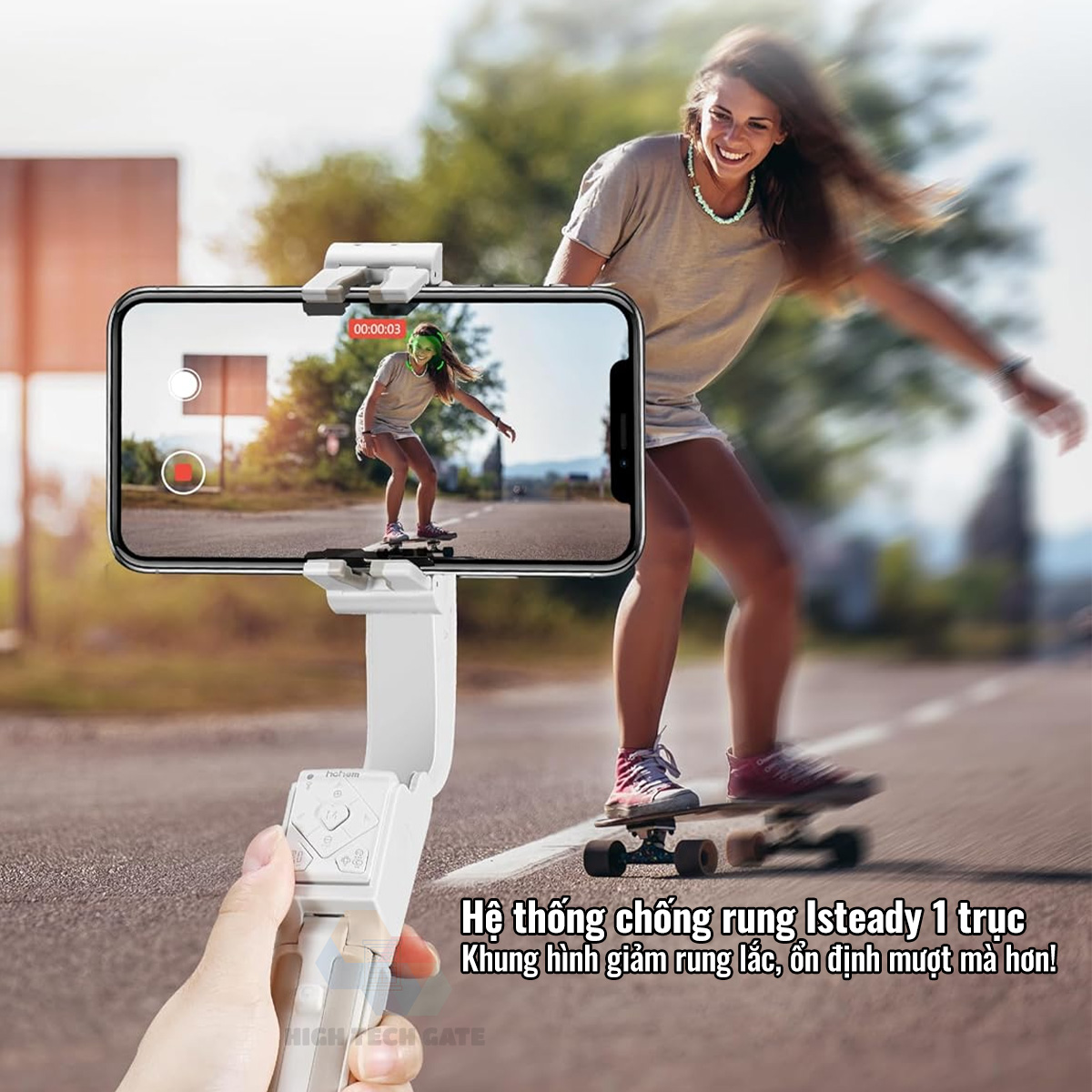 Cây quay video chống rung, chụp hình selfie 4 trong 1, tay cầm 1 trục ổn định Isteady Q có gimbal tracking AI 360, hàng chính hãng