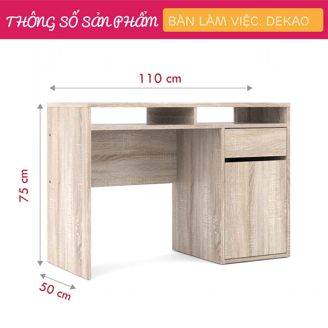 Bàn làm việc, bàn học gỗ hiện đại SMLIFE Dekao | Gỗ MDF dày 17mm chống ẩm | D110xR50xC75cm