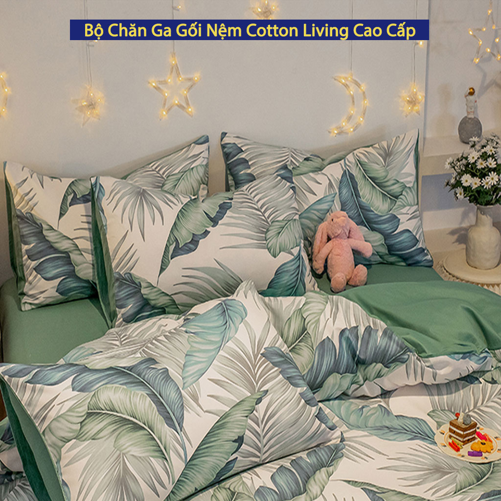 Bộ Chăn Ga Gối Nệm Đệm 5 Món Cotton Living Cao Cấp Chuẩn Khách Sạn 5 Sao Chăn Drap Ra Ga Gối Nệm Trải Giường 5 Món Xuất Nhật Cao Cấp