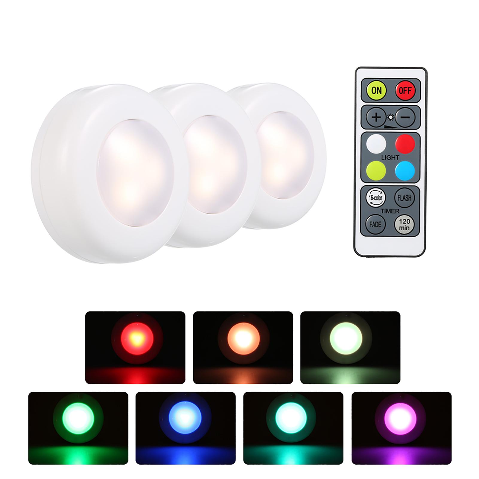 RGB LED Under Cabinet Lamp Puck Light 6 Pack with Remote Control Brightness Adjustable Dimmable Timing Supported 16