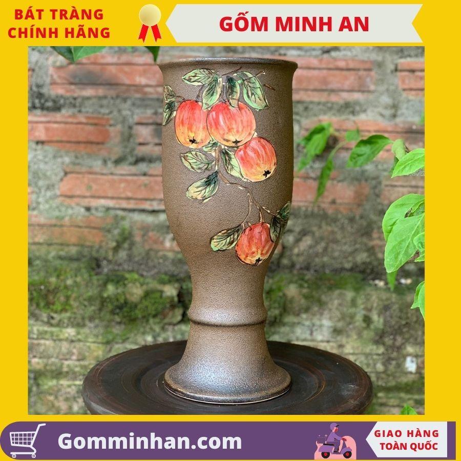 Bình Hoa Lọ Hoa Dáng Cao Gầy Men Mộc Vẽ Hoa Văn - Gốm Sứ Bát Tràng- Gốm Minh An- Lọ Hoa Đẹp