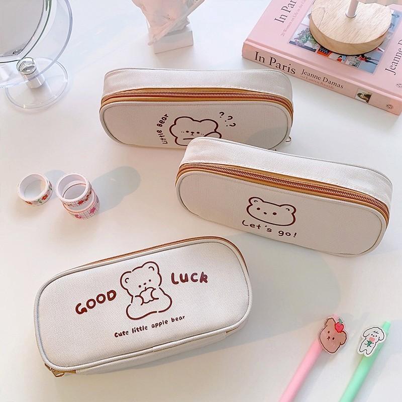 Hộp Đựng Bút Vải Đa Năng 2 Ngăn Gấu Good Luck BU19