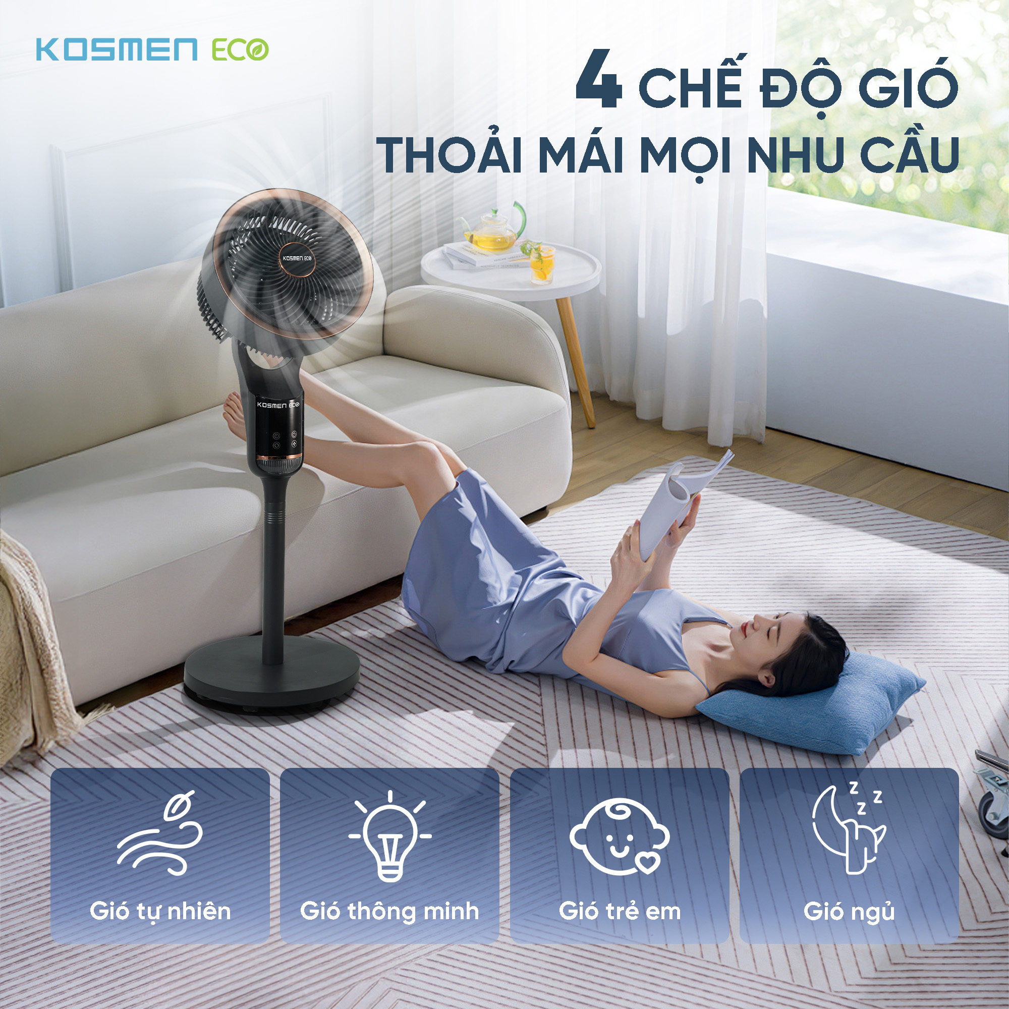 Quạt thông minh Kosmen ECO-F40AI-B AI điều khiển bằng giọng nói – Màu Đen - Hàng Chính Hãng, Bảo Hành 1 Năm