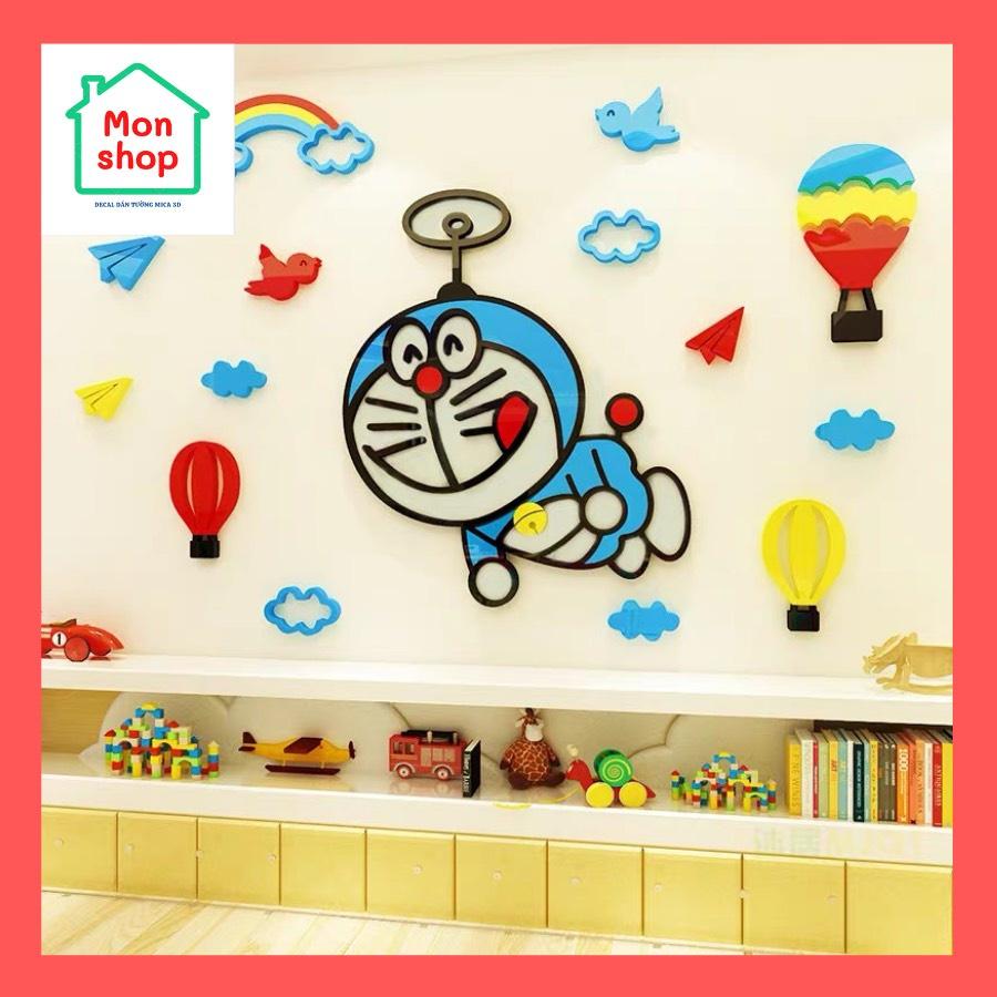 Tranh decal dán tường Doremon chất liệu mica cao cấp, trang trí phòng bé yêu, có keo dính sẵn