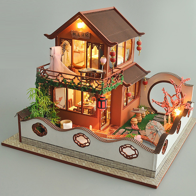 Mô hình nhà DIY Doll House Ancient Style Paradise Kèm Hộp nhạc và Mica Chống bụi