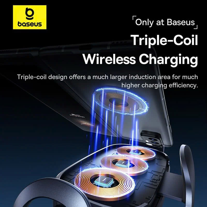 Giá Đỡ Điện Thoại Ô Tô Baseus Lightchaser Series Triple-Coil Wireless Charging Electric Car Mount (Sạc không dây 15W) [ hàng chính hãng ]
