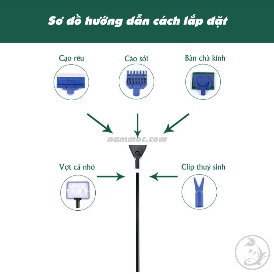 Bộ Vệ Sinh Bể Cá Đa Năng 5 trong 1 | Vợt - Vệ Sinh - Cọ - Làm Sạch Bể Cá Cảnh, Thuỷ Sinh