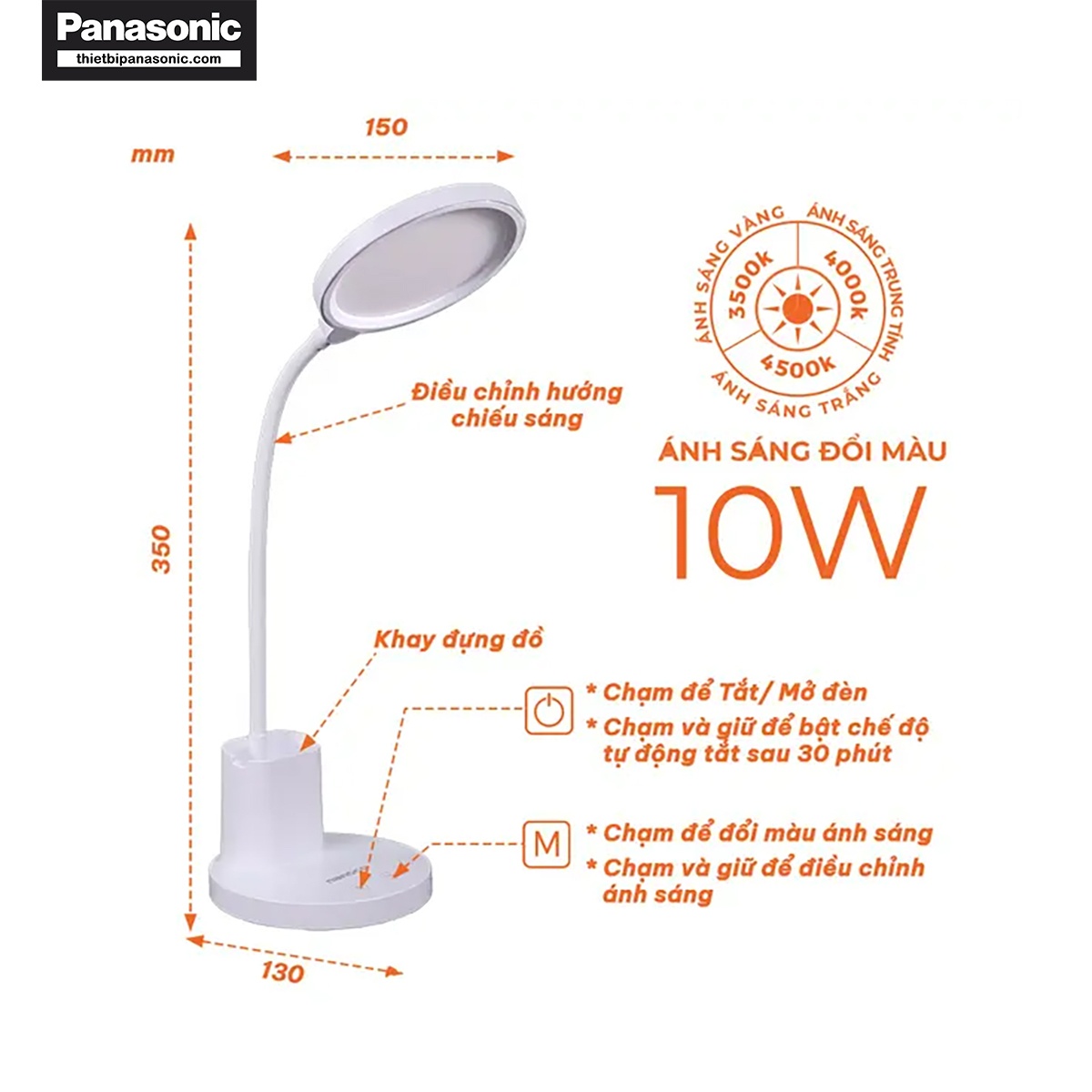 Đèn bàn LED sạc Nanoco model NDK10WC (10W, màu trắng, nhiệt độ màu ánh sáng tùy chỉnh)