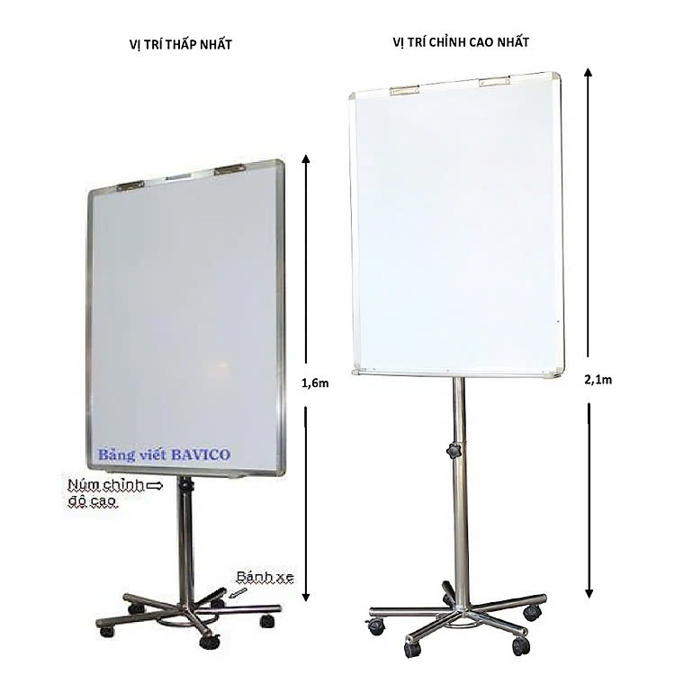 Bảng Flipchart Plus Bavico – Viết Bút Lông Từ Hàn Quốc KT 80x100cm - Chân inox trắng sáng