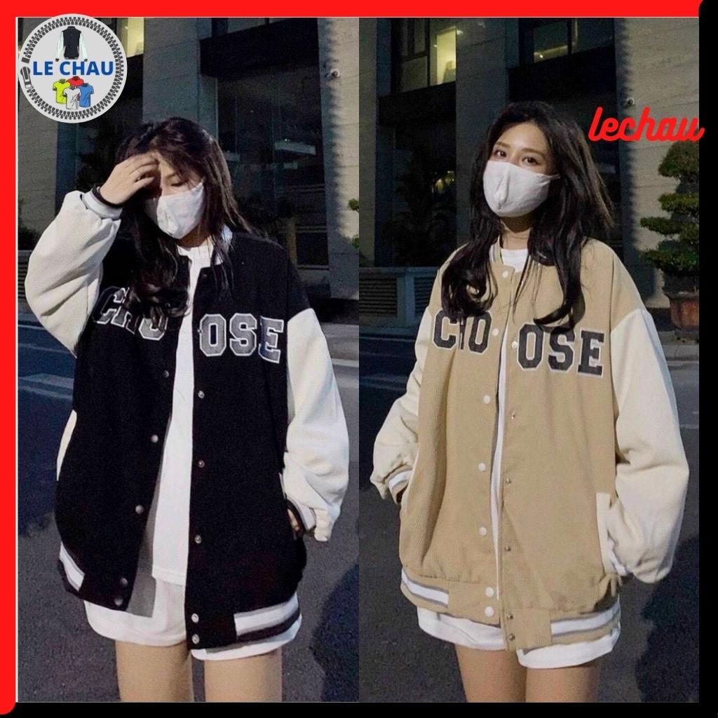 Varsity jacket nhung tăm unisex form rộng áo bomber 2 lớp ulzzang streetstyle nam nữ hottrend CHOOSE, Áo khoác bomber Choose Unisex, kiểu áo khoác ngoài mùa thu chất vải nhung tăm lót dù cao cấp, oversize rộng