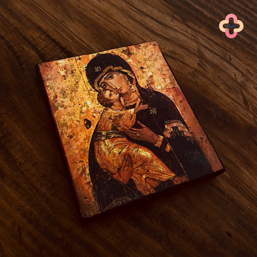Tranh Gỗ Đức Mẹ Đồng Trinh Vladimir Beati - Tranh Công Giáo Thủ Công Màu Rustic/ Icon of the Virgin of Vladimir