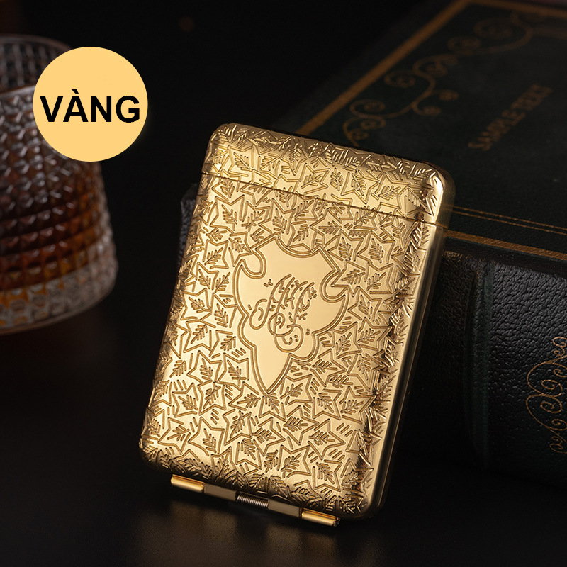 Hộp Đựng Thuốc 16 Điếu Lớn Ngắn Đồng Thau Hoa Văn Cổ