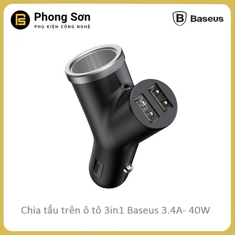 Bộ chia tẩu sạc ô tô , xe hơi cao cấp chữ Y Baseus (3.4A -40W) - Hàng Chính Hãng