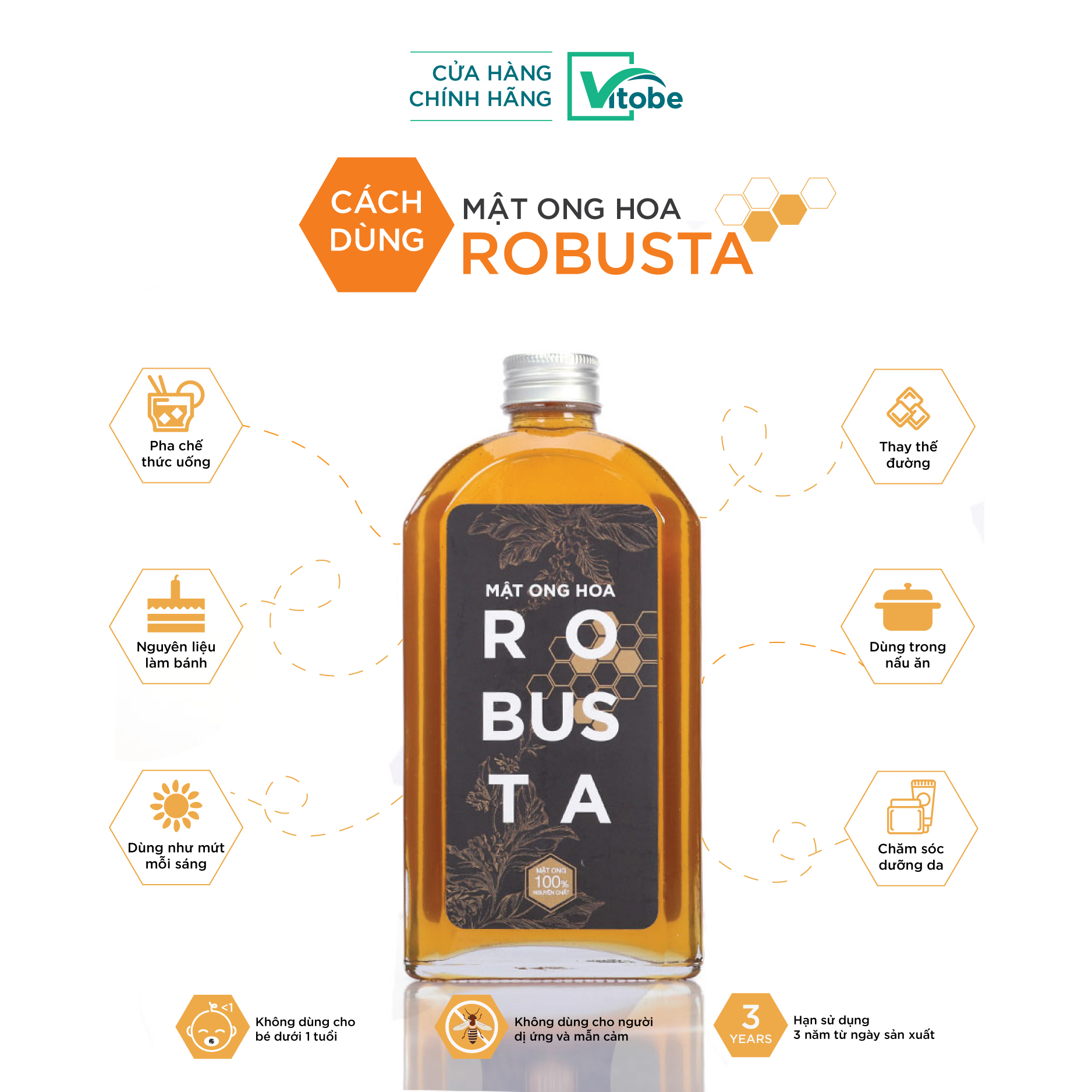 Mật Ong Hoa Robusta Vitobe - 100% Nguyên Chất & Hữu Cơ