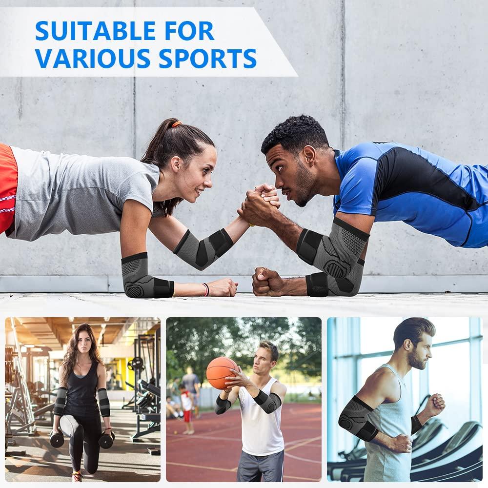 Nẹp khuỷu tay viêm gân cho nam và nữ, Nẹp khuỷu tay 2 gói có dây đeo và tác dụng nén cho viêm gân, giảm đau ngăn ngừa chấn thương
