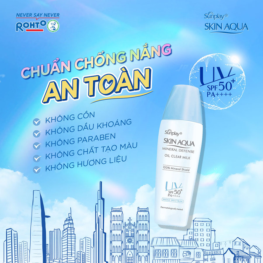 Sữa chống nắng vật lý bảo vệ da sạch dầu Sunplay Skin Aqua Mineral Defemse Oil Clear Milk SPF 50+, PA++++