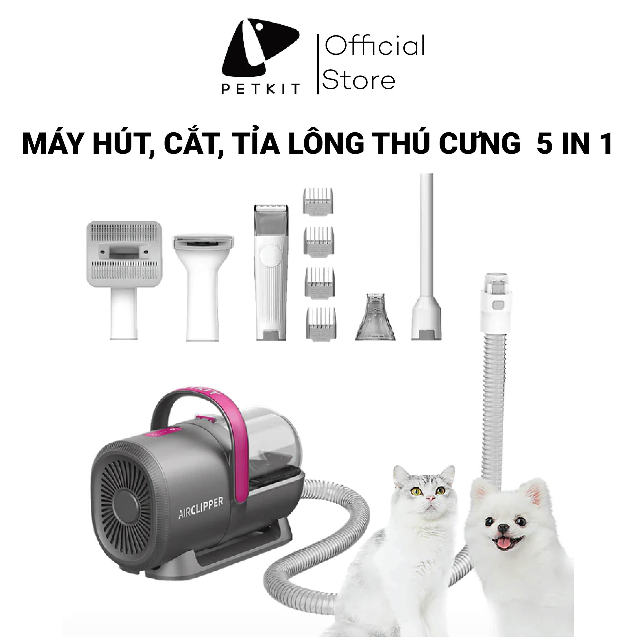Máy Cắt, Tỉa, Hút Lông Chó Mèo Petkit 5 Công Dụng