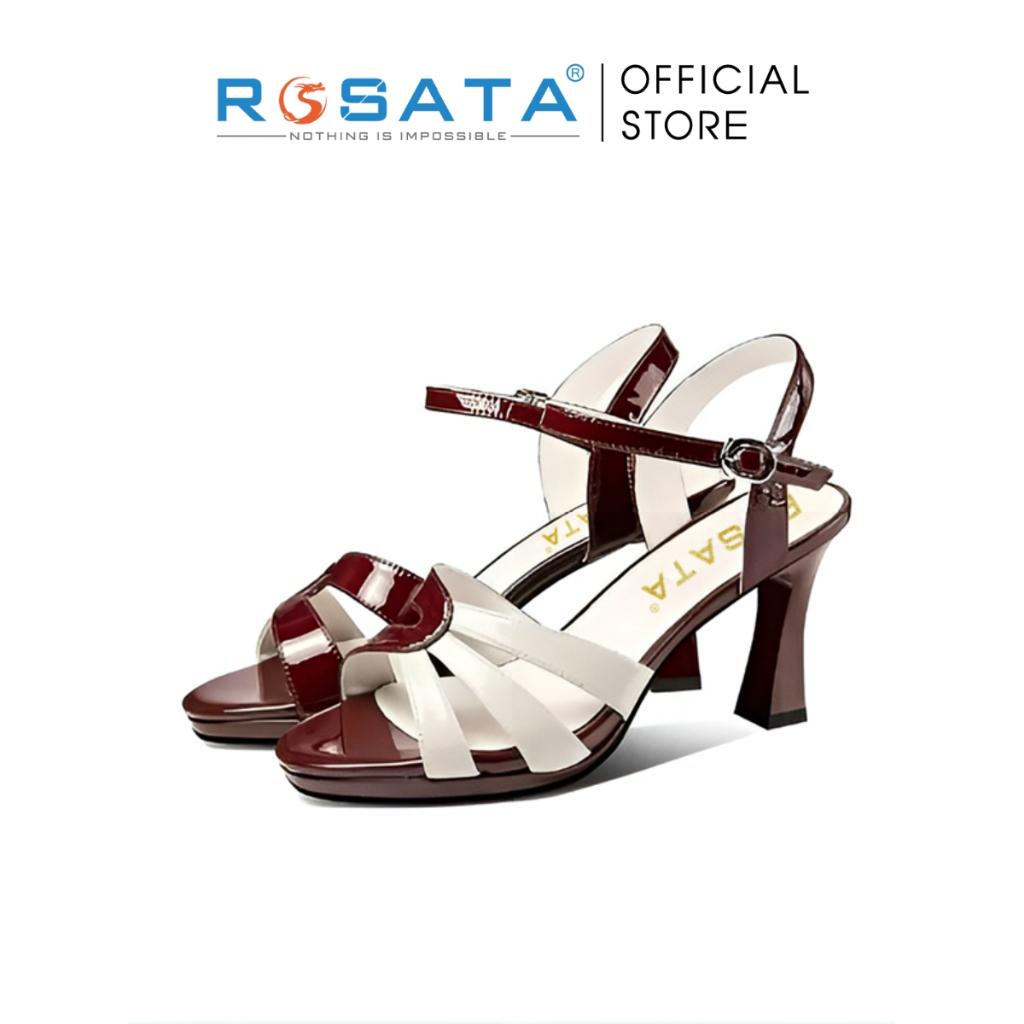 Giày sandal cao gót nữ ROSATA RO521 phối dây mũi tròn quai cài hậu mảnh gót nhọn cao 7cm xuất xứ Việt Nam - Xanh Dương