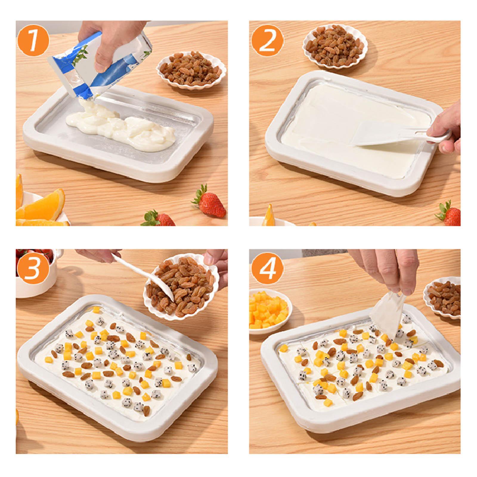Instant Ice Cream Maker Pan and Scraper Set, Food Grade Stainless Steel, Sweet Fried Food Plate, Family Use