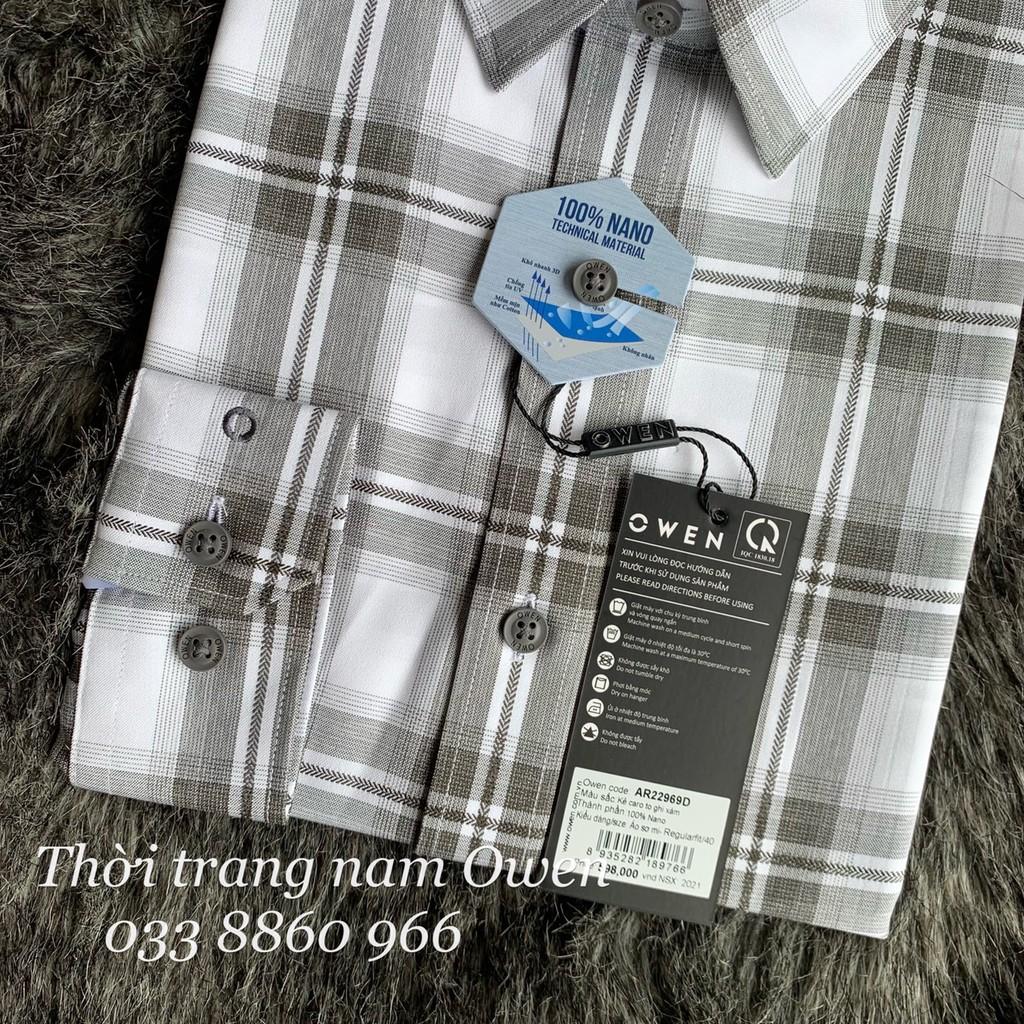 OWEN - Áo sơ mi dài tay Owen regularfit kẻ ca rô màu xám chất Nano ko nhăn 22969