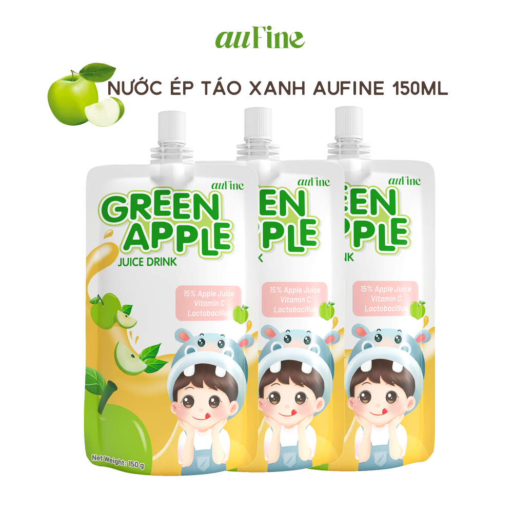 Bộ 3 túi Nước Ép Táo Xanh auFine Green Apple Juice Drink 150ml