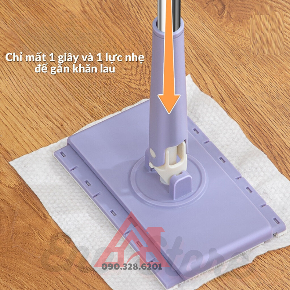 Cây lau nhà thông minh không cần giặt, kẹp khăn dùng 1 lần, chổi lau nhà đa di năng trên mọi bề mặt thế hệ mới